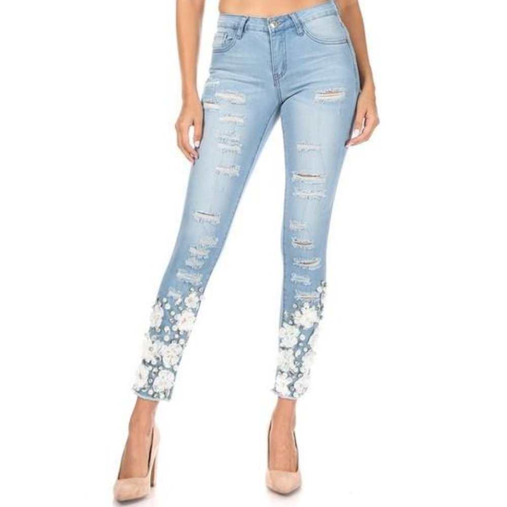 Rhinestone Floral Spring Jeans
